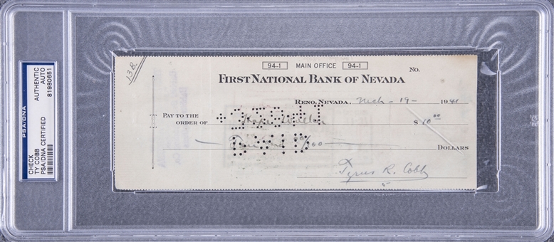 1941 Ty Cobb Signed Check (PSA/DNA)